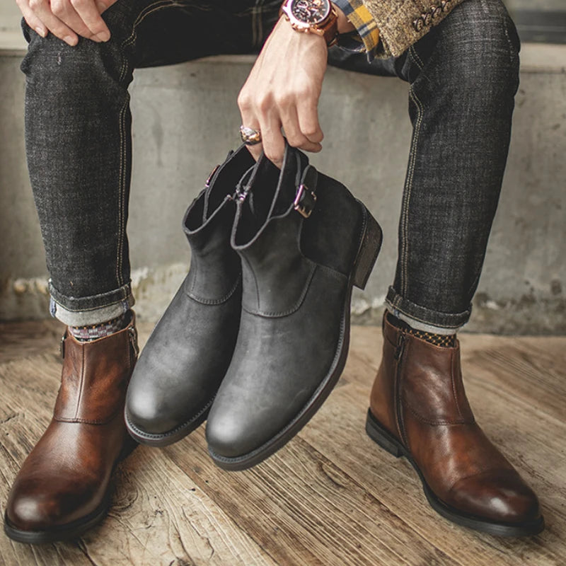 ZFTL New men's Chelsea boots Men's handmade Genuine Leather boots Retro Spring and Autumn men's zipper Ankle boots 2025