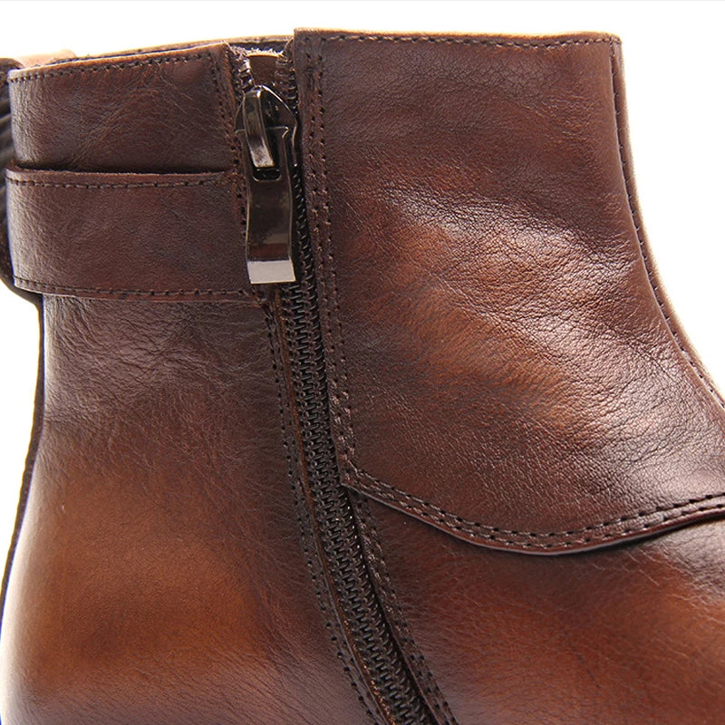 ZFTL New men's Chelsea boots Men's handmade Genuine Leather boots Retro Spring and Autumn men's zipper Ankle boots 2025