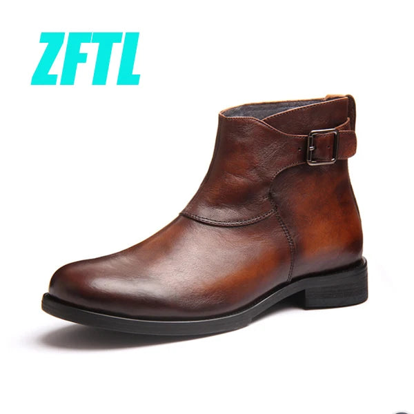 ZFTL New men's Chelsea boots Men's handmade Genuine Leather boots Retro Spring and Autumn men's zipper Ankle boots 2025