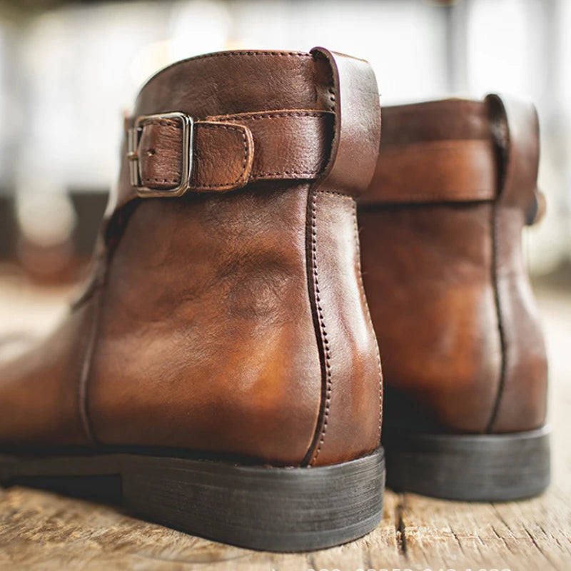 ZFTL New men's Chelsea boots Men's handmade Genuine Leather boots Retro Spring and Autumn men's zipper Ankle boots 2025