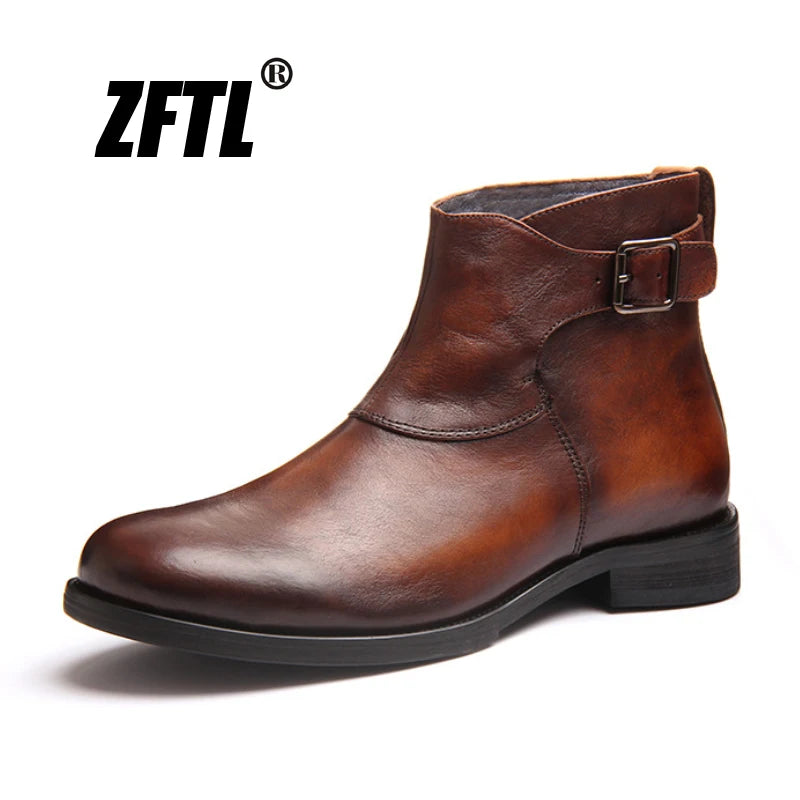 ZFTL New men's Chelsea boots Men's handmade Genuine Leather boots Retro Spring and Autumn men's zipper Ankle boots 2025
