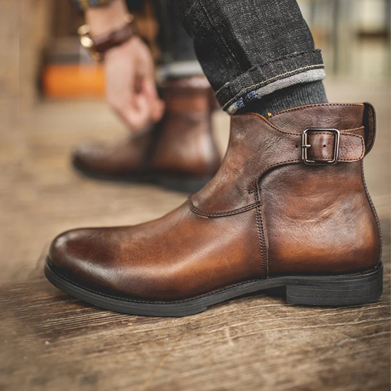 ZFTL New men's Chelsea boots Men's handmade Genuine Leather boots Retro Spring and Autumn men's zipper Ankle boots 2025