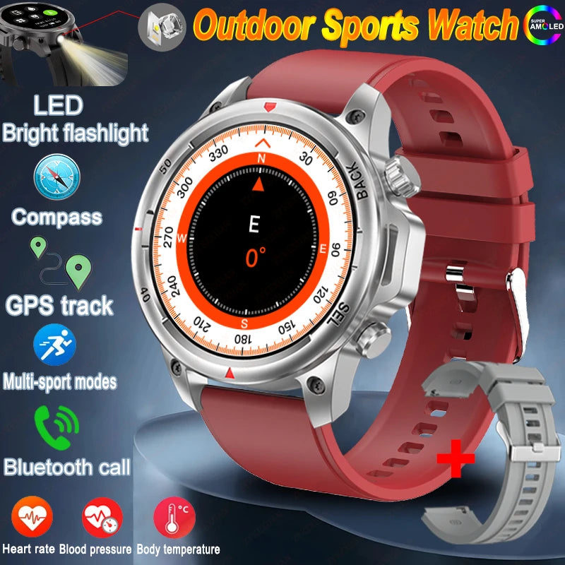 For Huawei Bluetooth Call Smart Watch Men AMOLED HD Large Screen With Flashlight Heart Rate NFC Waterproof GPS Sports SmartWatch