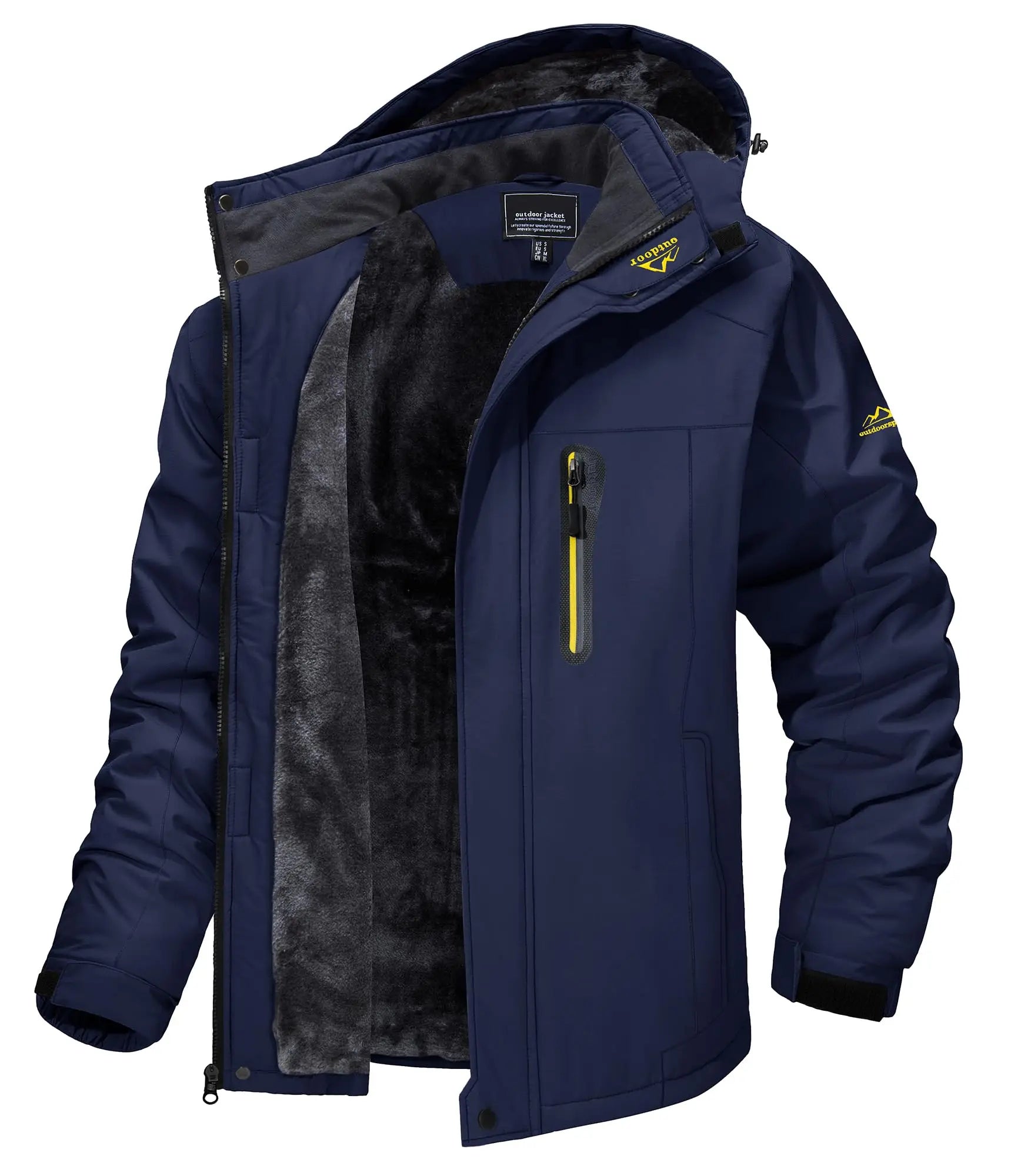KEFITEVD Winter Heavy Ski Jacket Waterproof Warm Fleece Jackets Outdoor Thermal Breathable Hiking Jacket Windbreaker Snow Parka