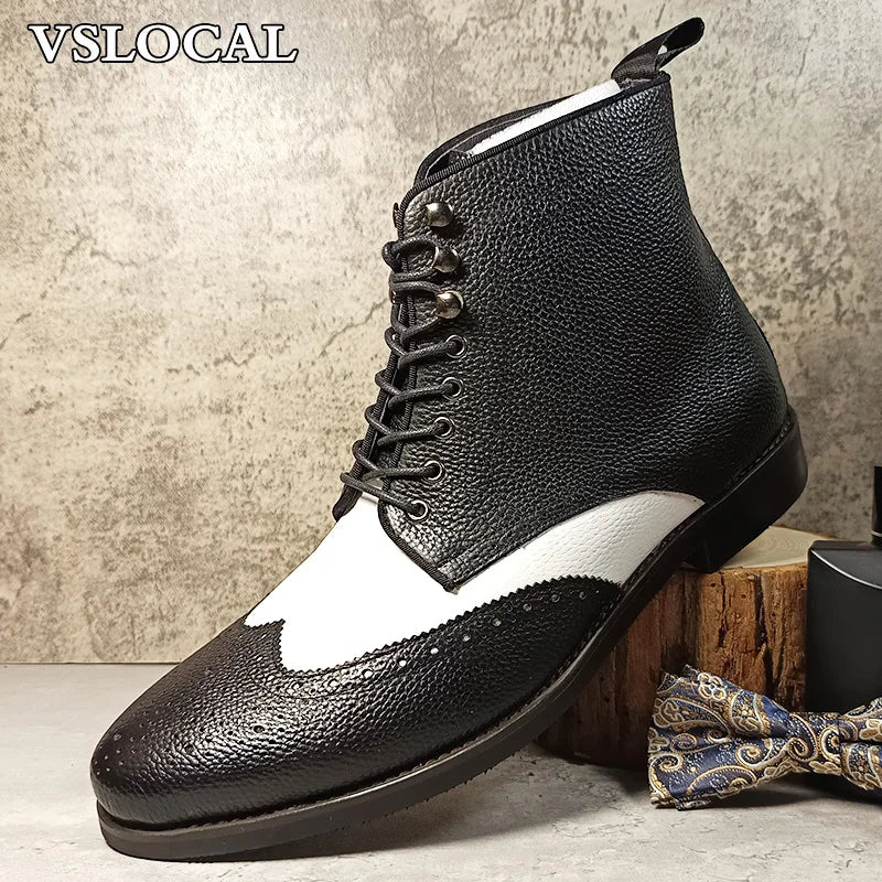 Luxury Brand Men Ankle Boots Casual Mens Dress Shoes Mix Colors WingTip Lace Up Chelsea Boots Genuine Leather Boots Men