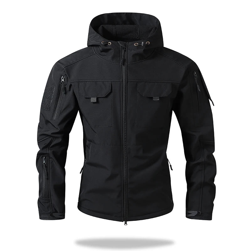 Men's hooded tactical jacket for autumn and winter outdoor windproof waterproof warm hiking camping and fishing durable jacket