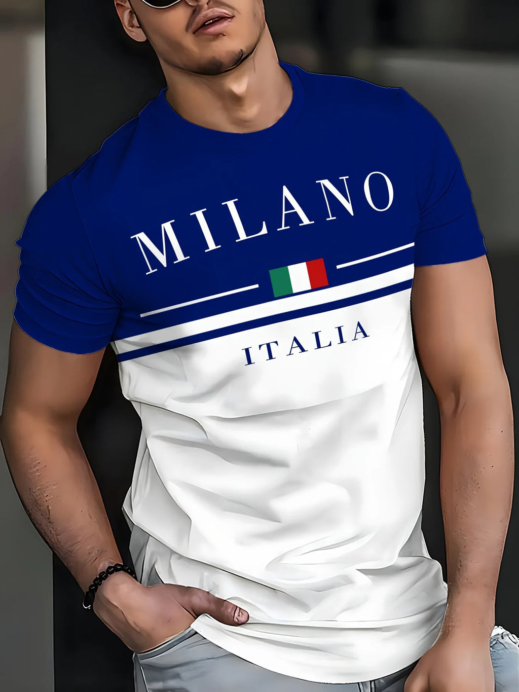 Italia Milano Letter Pattern 3D Prited Men's Tshirts Short Sleeve Casual Tops Mens O-neck T-shirt Boys Loose Streetwear