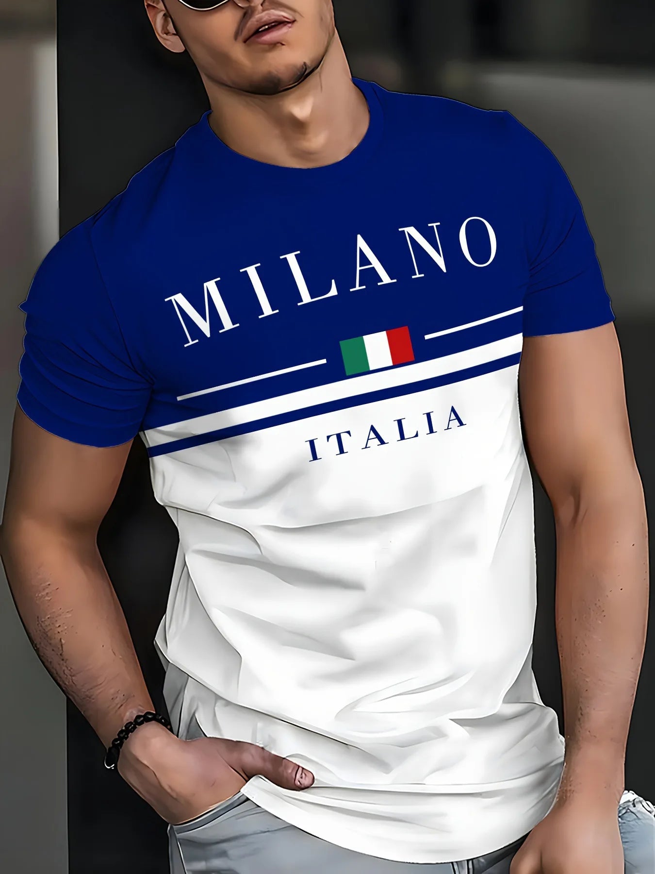 Italia Milano Letter Pattern 3D Prited Men's Tshirts Short Sleeve Casual Tops Mens O-neck T-shirt Boys Loose Streetwear