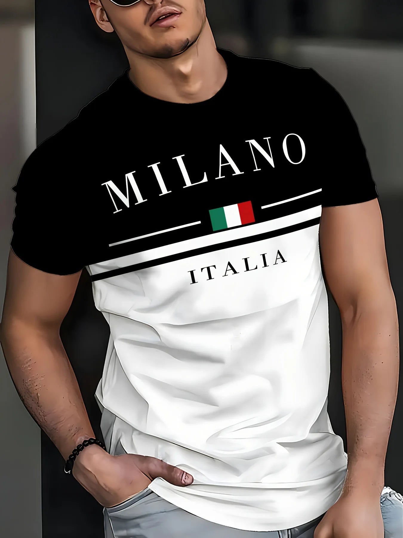 Italia Milano Letter Pattern 3D Prited Men's Tshirts Short Sleeve Casual Tops Mens O-neck T-shirt Boys Loose Streetwear