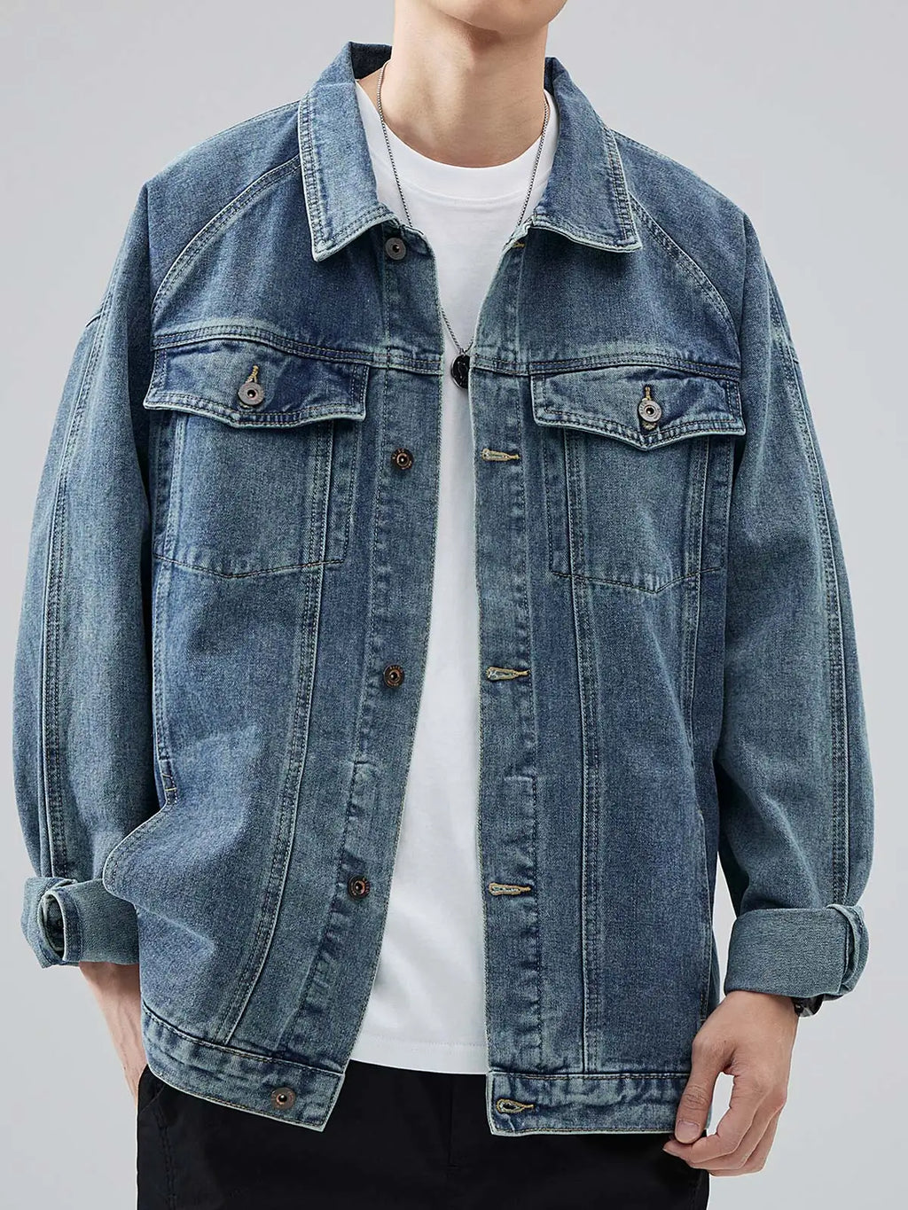 DUKEEN Blue Denim Jacket for Men 2025 Spring and Autumn New Loose Casual Retro Men's Jean Jacket Man Coats