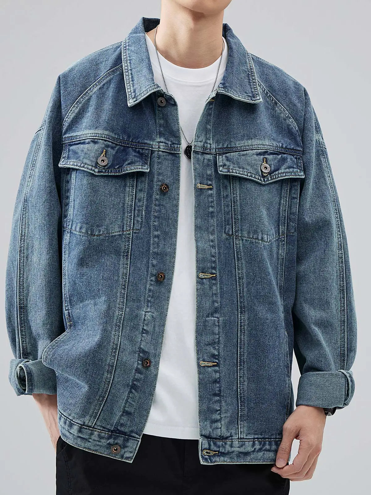 DUKEEN Blue Denim Jacket for Men 2025 Spring and Autumn New Loose Casual Retro Men's Jean Jacket Man Coats