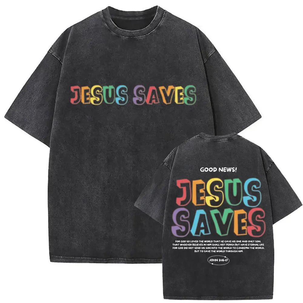 Christian Religious Jesus Forgive Them Father Vintage Washed T-shirt Men Women Gothic Rock Oversized T Shirts Tops Streetwear