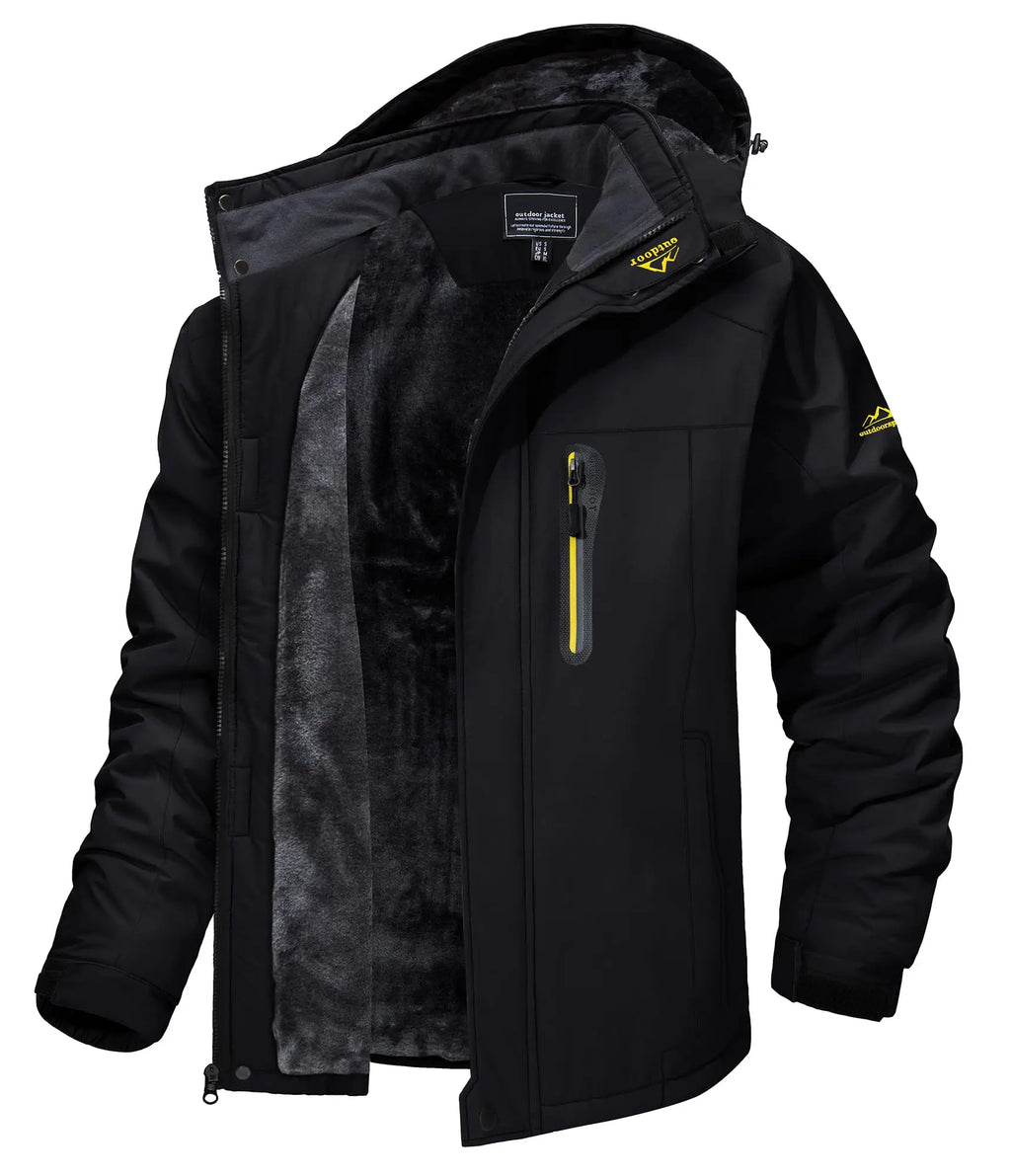 KEFITEVD Winter Heavy Ski Jacket Waterproof Warm Fleece Jackets Outdoor Thermal Breathable Hiking Jacket Windbreaker Snow Parka