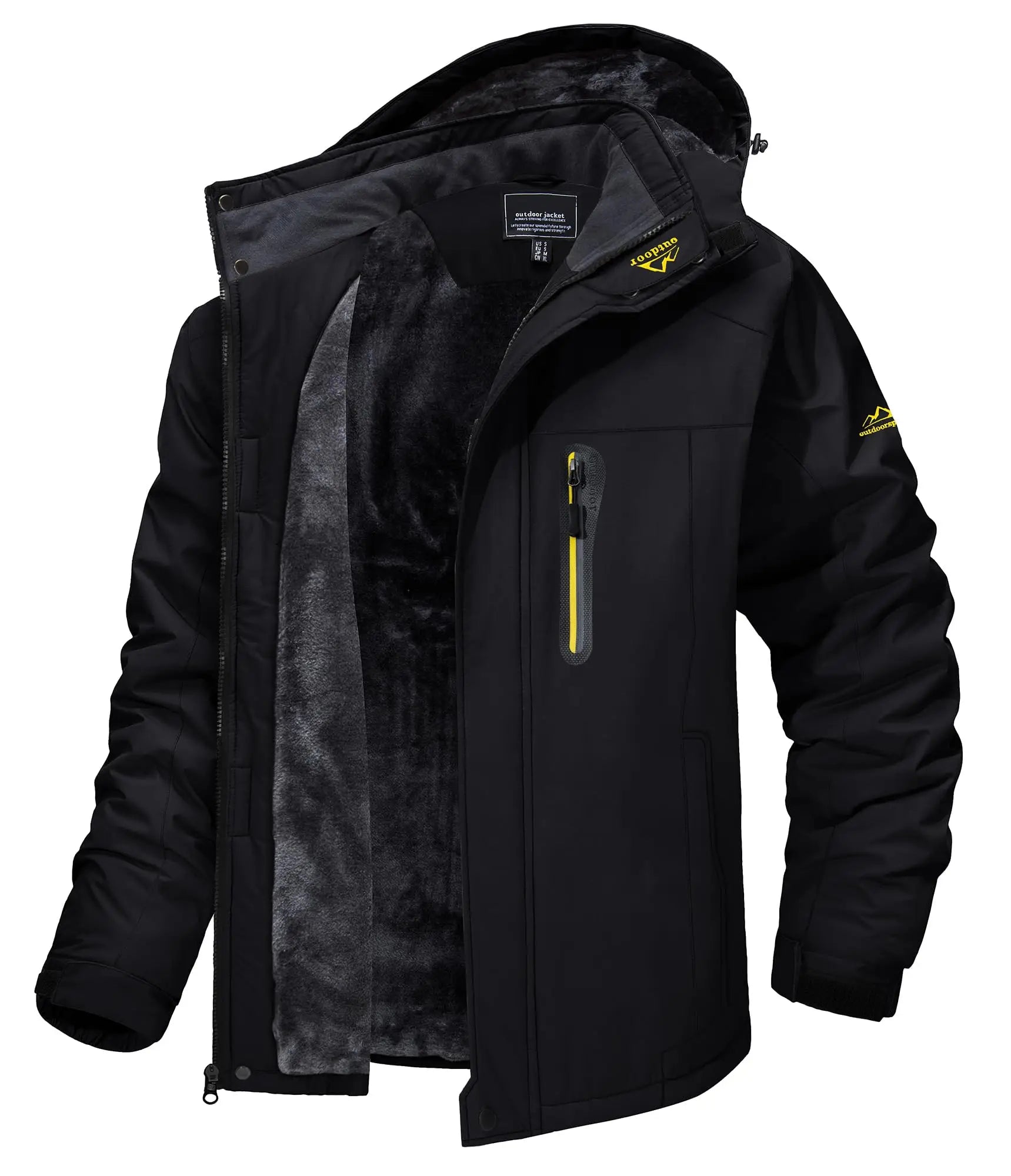 KEFITEVD Winter Heavy Ski Jacket Waterproof Warm Fleece Jackets Outdoor Thermal Breathable Hiking Jacket Windbreaker Snow Parka