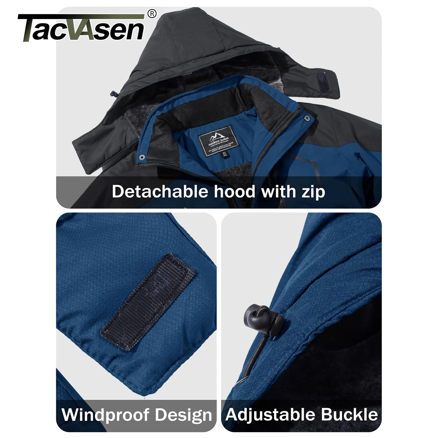 TACVASEN Winter Fleece Lined Jacket Men's Fleece Lining Coats Thermal Warm Jacket Hiking Walking Jacket Outdoor Windbreaker Male