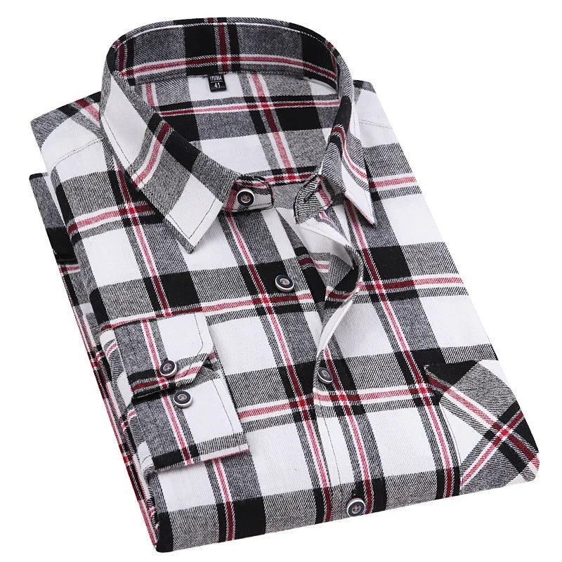 Men's 100% Pure Cotton Flannel Soft Regular-fit Long Sleeve Brushed  Shirt Single Pocket Comfortable Casual Plaid  Shirts S-8XL