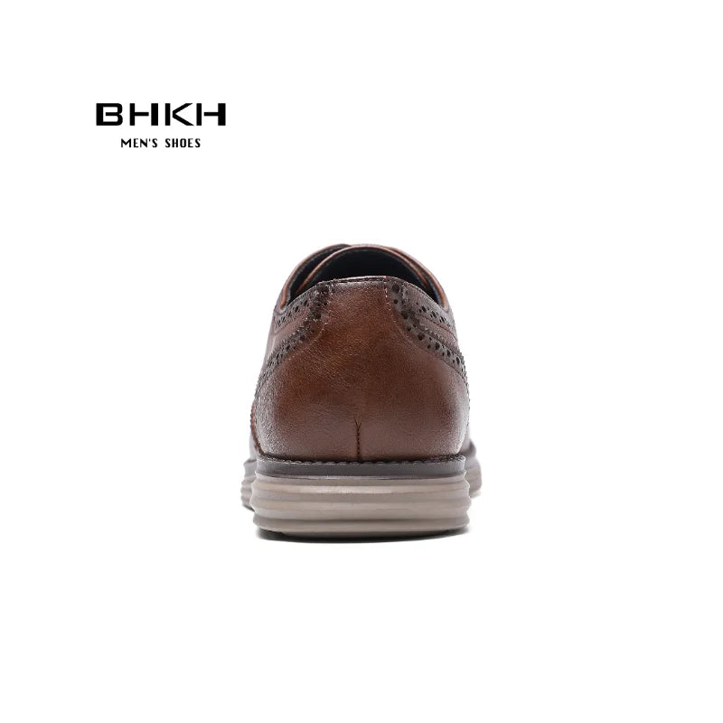 BHKH 2025 Genuine Leather Dress Shoes Comfy Men Casual Shoes Smart Business Work Office Lace-up Men Shoes