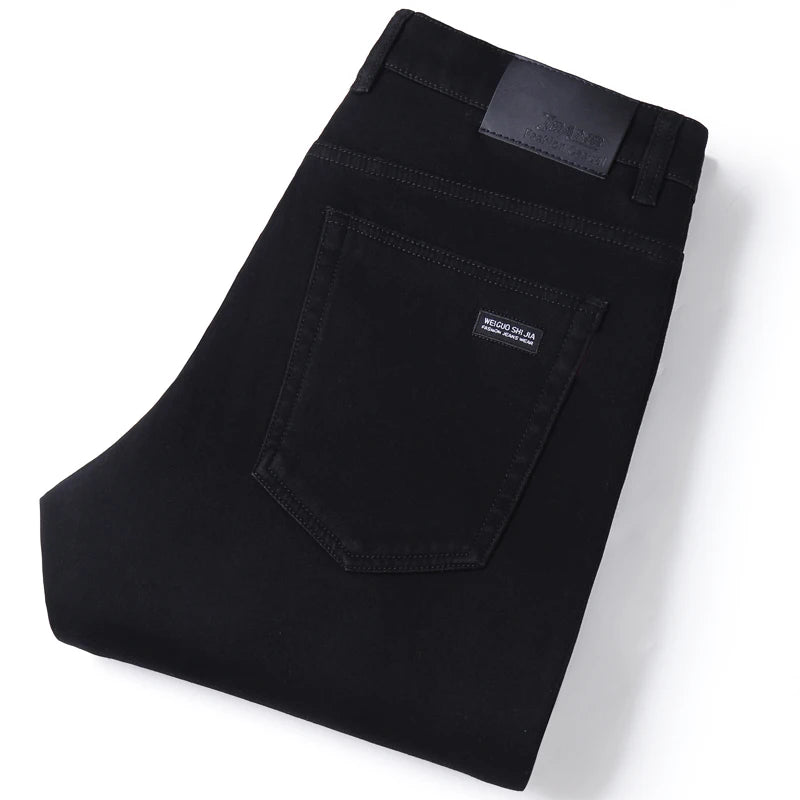 Men Classic Advanced Fashion Brand Pure Black Jeans Man Soft Breathe Stretch Slim Straight Denim Trousers Mens Pants Overalls