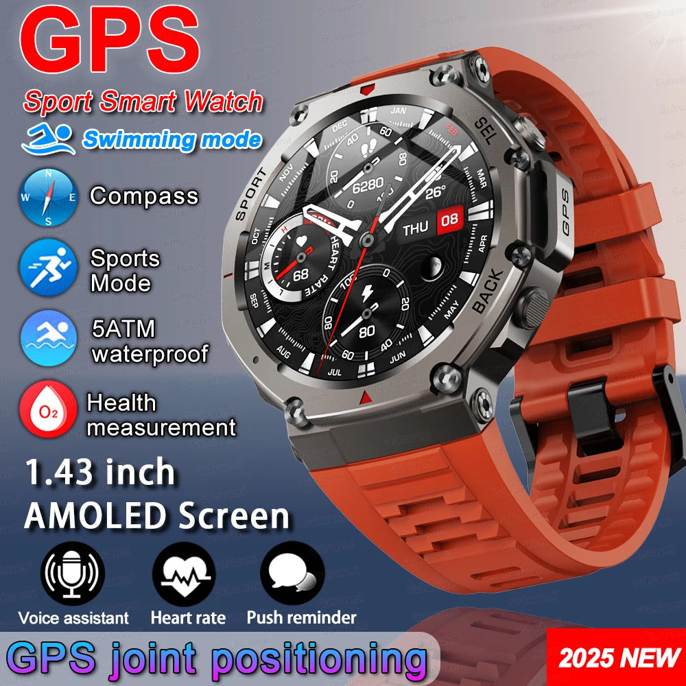 T-Rex 3 Built-in Dual-band GPS Smart Watch Men Smartwatch Compass Altimeter Barometric 5ATM IP69K Waterproof AMOLED HD Watches
