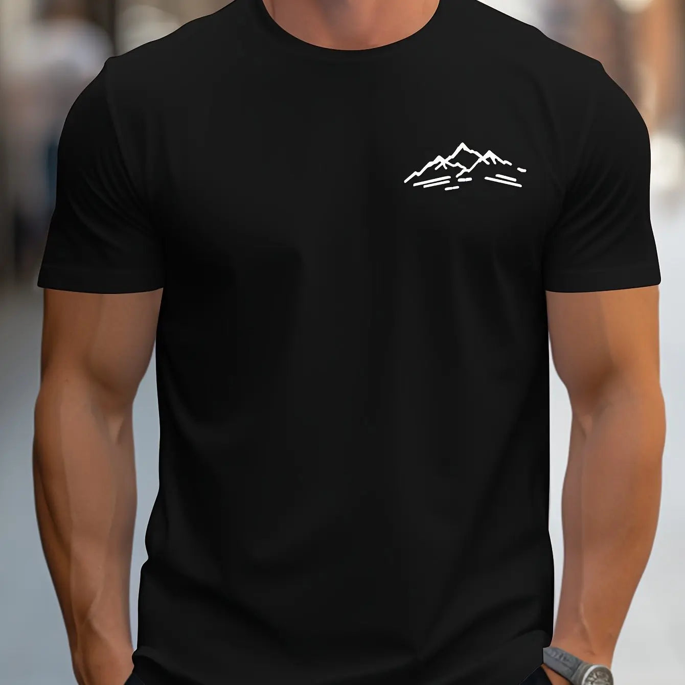 Men's summer 100 cotton fashionable casual sports loose plus size mountain pattern printed round neck short sleeved T-shirt