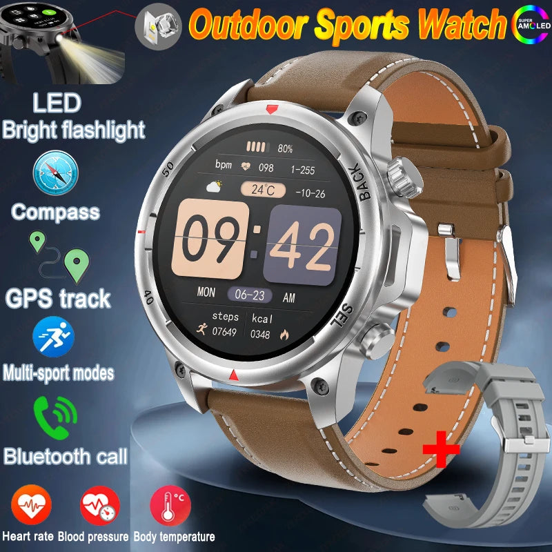For Huawei Bluetooth Call Smart Watch Men AMOLED HD Large Screen With Flashlight Heart Rate NFC Waterproof GPS Sports SmartWatch