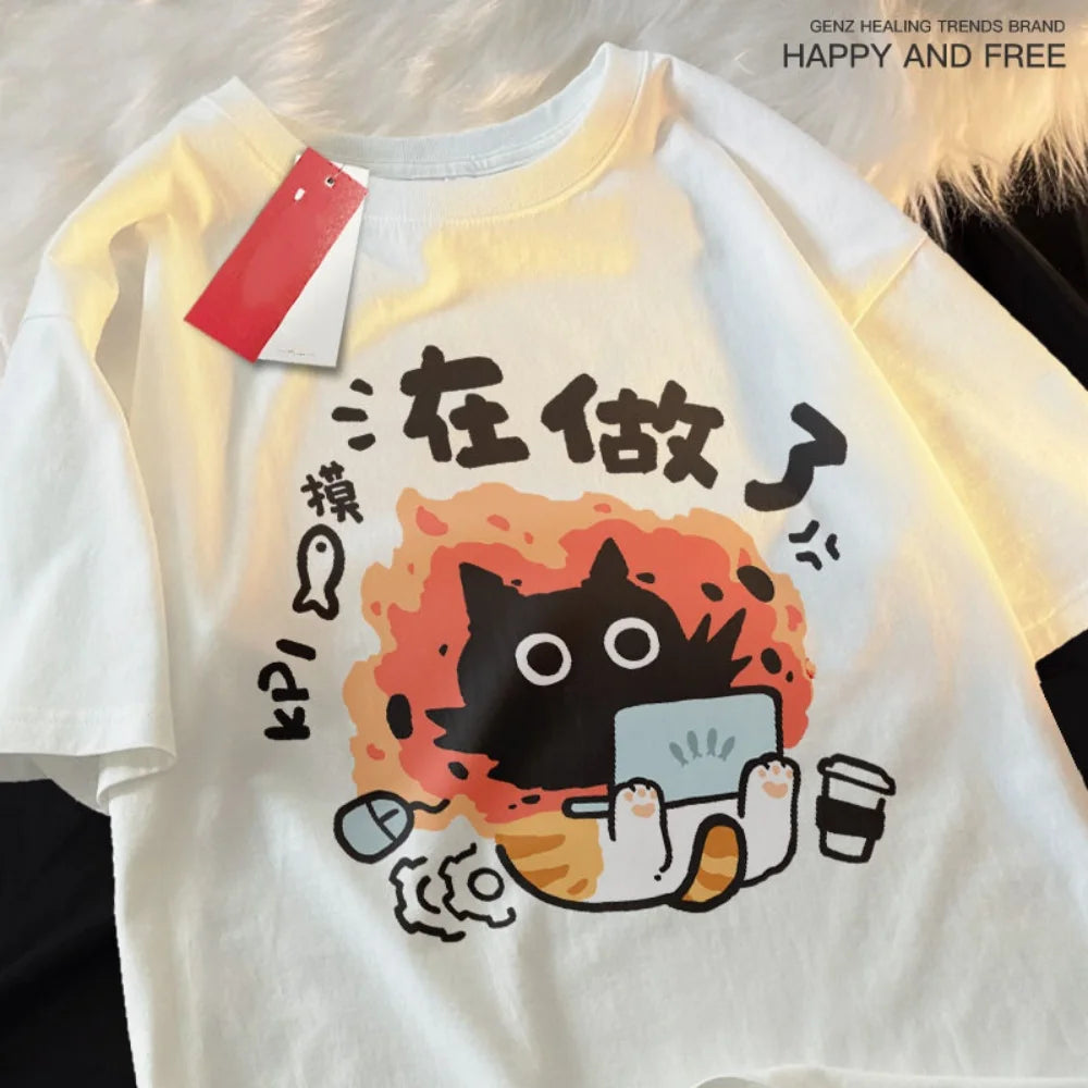 Unisex Summer 2025 New American Retro Trend, Round Neck Top, Casual Loose Fit, Stylish WearShort Sleeved T-shirt
