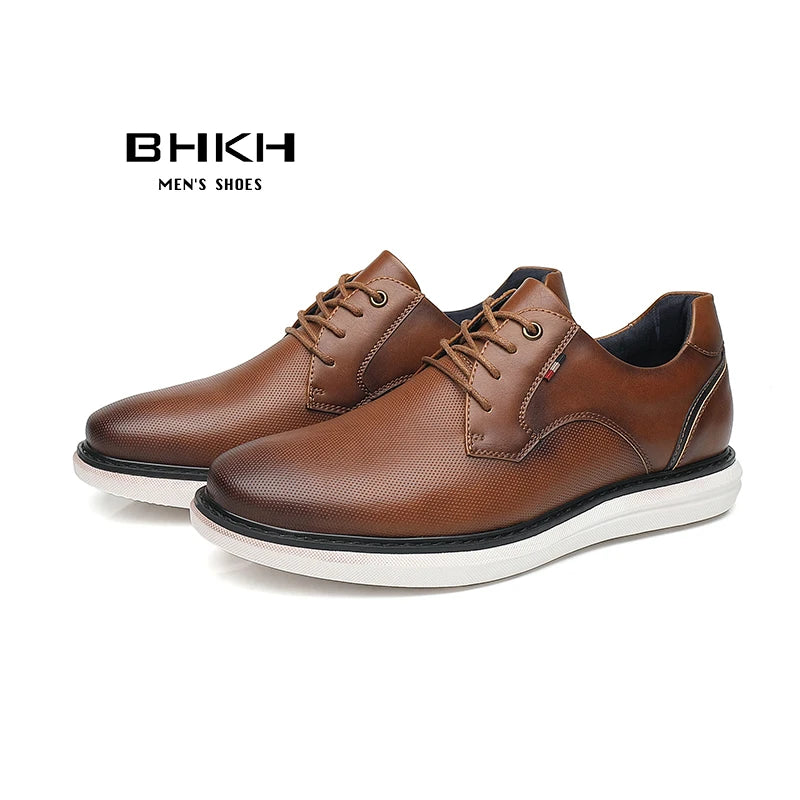 BHKH 2025 Genuine Leather Dress Shoes Comfy Men Casual Shoes Smart Business Work Office Lace-up Men Shoes