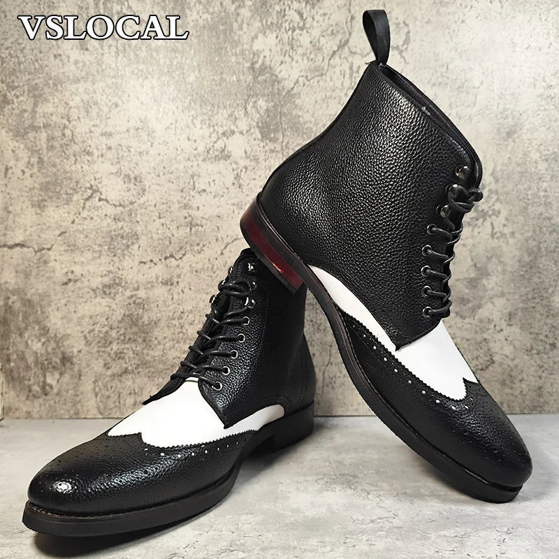 Luxury Brand Men Ankle Boots Casual Mens Dress Shoes Mix Colors WingTip Lace Up Chelsea Boots Genuine Leather Boots Men