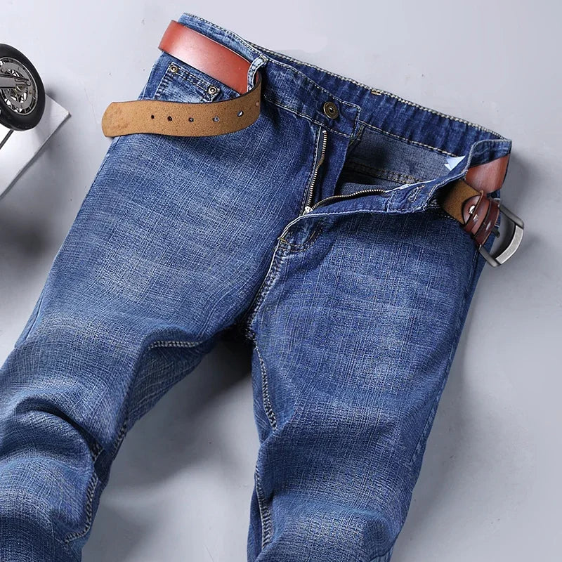 2-piece Set  WhinLEE Black and Blue Business Elite Jeans, Summer Micro Elastic Straightleg Multicraft High-quality Denim Pants
