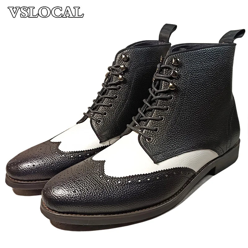 Luxury Brand Men Ankle Boots Casual Mens Dress Shoes Mix Colors WingTip Lace Up Chelsea Boots Genuine Leather Boots Men