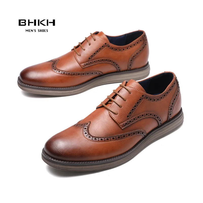 BHKH 2025 Genuine Leather Dress Shoes Comfy Men Casual Shoes Smart Business Work Office Lace-up Men Shoes