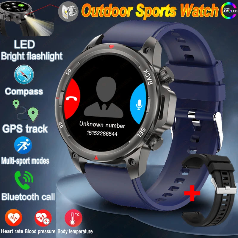 For Huawei Bluetooth Call Smart Watch Men AMOLED HD Large Screen With Flashlight Heart Rate NFC Waterproof GPS Sports SmartWatch