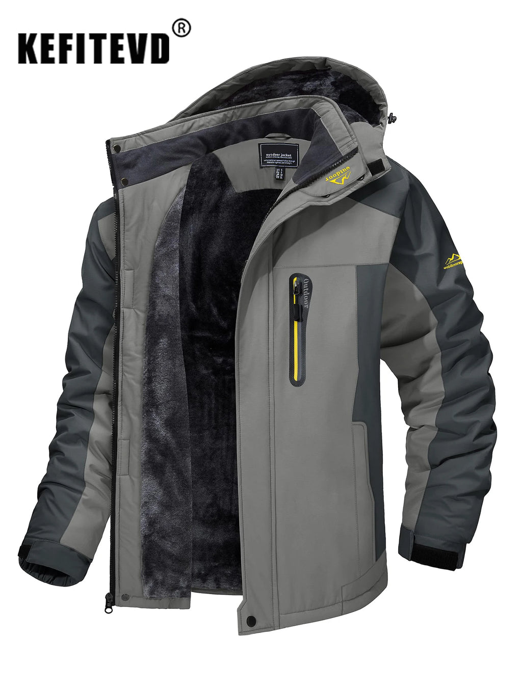 KEFITEVD Winter Heavy Ski Jacket Waterproof Warm Fleece Jackets Outdoor Thermal Breathable Hiking Jacket Windbreaker Snow Parka