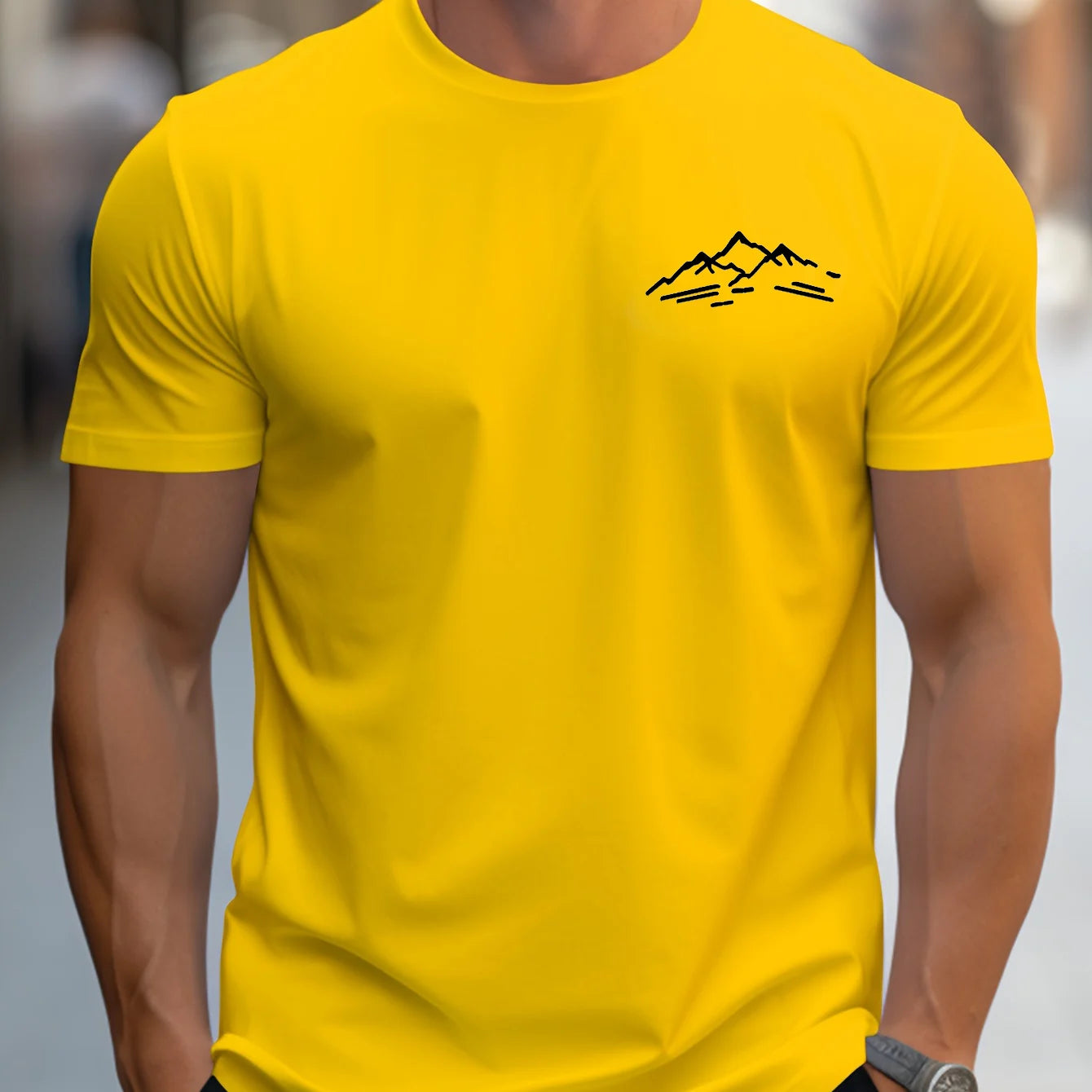 Men's summer 100 cotton fashionable casual sports loose plus size mountain pattern printed round neck short sleeved T-shirt