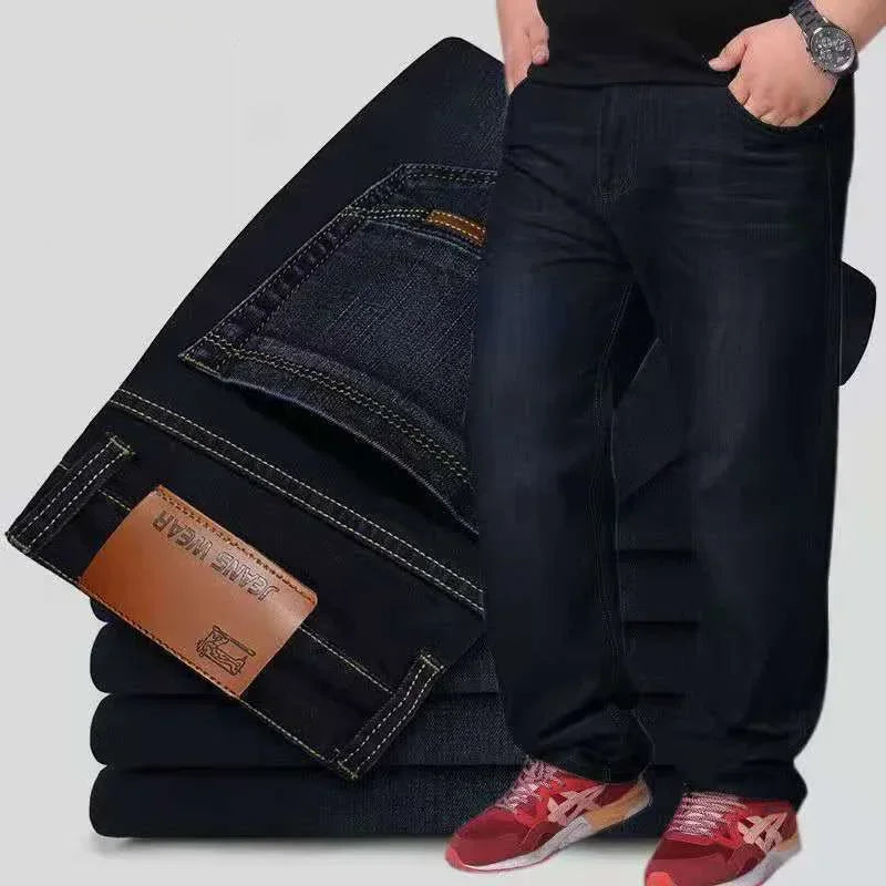 Mens Large Size Black Jeans 10XL Oversize High Waist Loose Trousers Husband Plus Size Loose Denim Trousers Blue Male Denim Pants