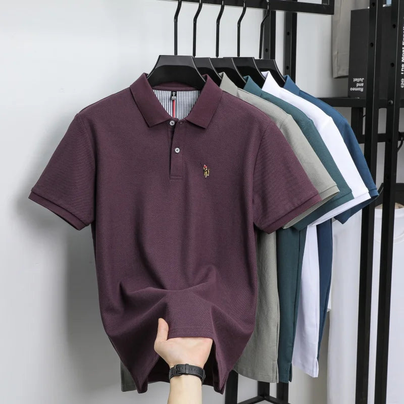 100% Cotton Breathable Short Sleeve T-shirt Men Luxury Brand Embroidery Loose Relaxed Summer Fashion Business Casual  POLO Shirt