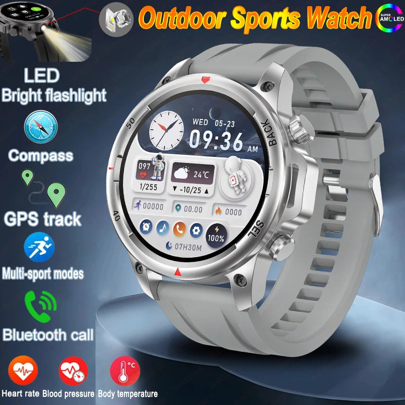 For Huawei Bluetooth Call Smart Watch Men AMOLED HD Large Screen With Flashlight Heart Rate NFC Waterproof GPS Sports SmartWatch