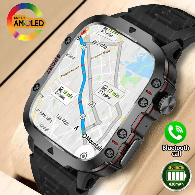 2025 New 3TAM Waterproof Smart Watch Men Outdoor Sports Fitness Tracker Health Monitor 1.96"HD BT Call Waterproof Smartwatch