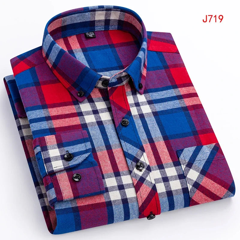 New Autumn Winter Fashion Men Casual Flannel Plaid Long Sleeve Shirts S-8XL Regular Fit Pocket Businessman Dress Shirts Daily