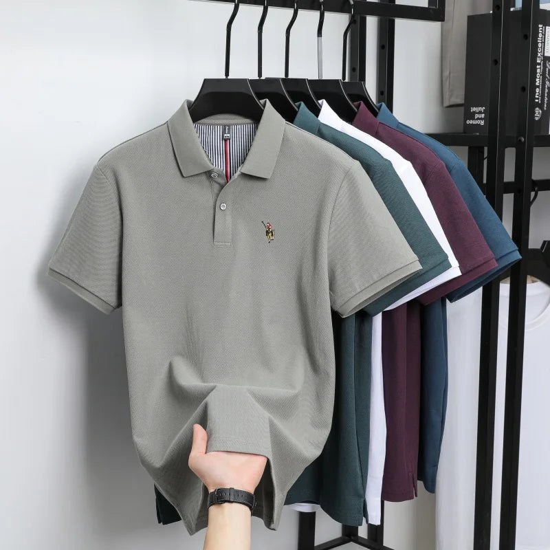 100% Cotton Breathable Short Sleeve T-shirt Men Luxury Brand Embroidery Loose Relaxed Summer Fashion Business Casual  POLO Shirt