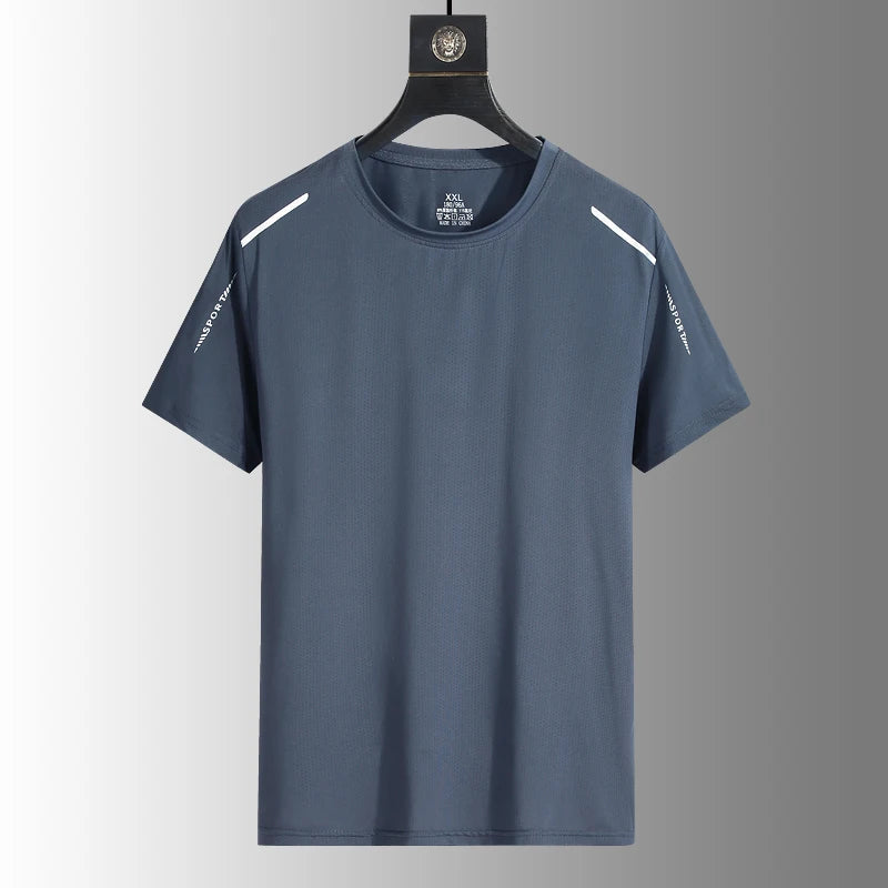 Men's Silk Ice Round Collar T-shirt, Simple Running Fitness Suit, Breathable Thin T-shirt, Quick Dry T-shirt, Summer
