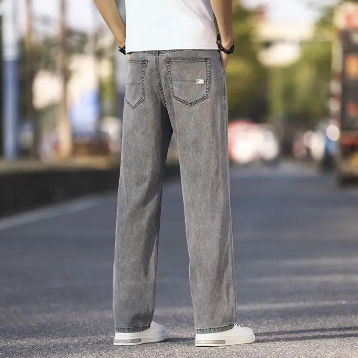 2025 New Ice Silk Thin Denim Jeans For Men Blue Straight Stretch Cotton Pants Business Casual Lightweight Trousers Spring Summer