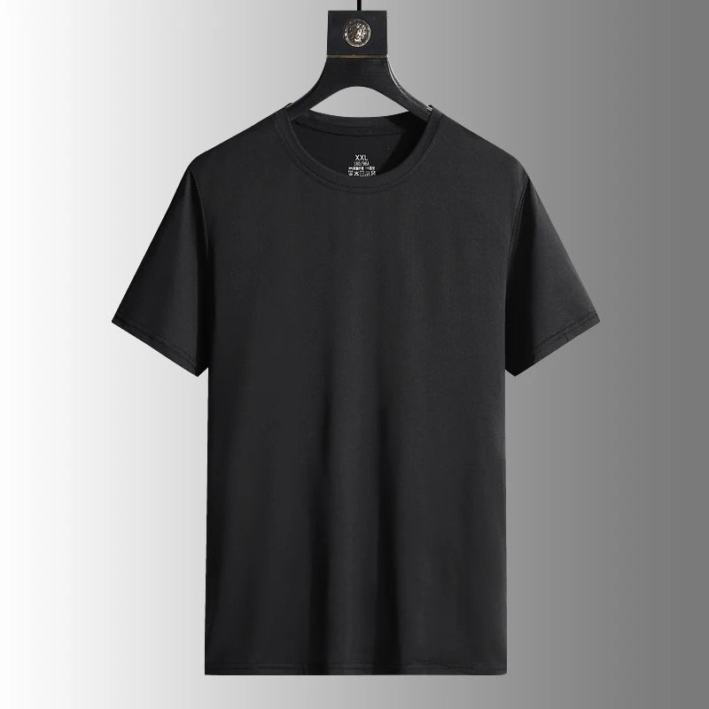 Men's Silk Ice Round Collar T-shirt, Simple Running Fitness Suit, Breathable Thin T-shirt, Quick Dry T-shirt, Summer