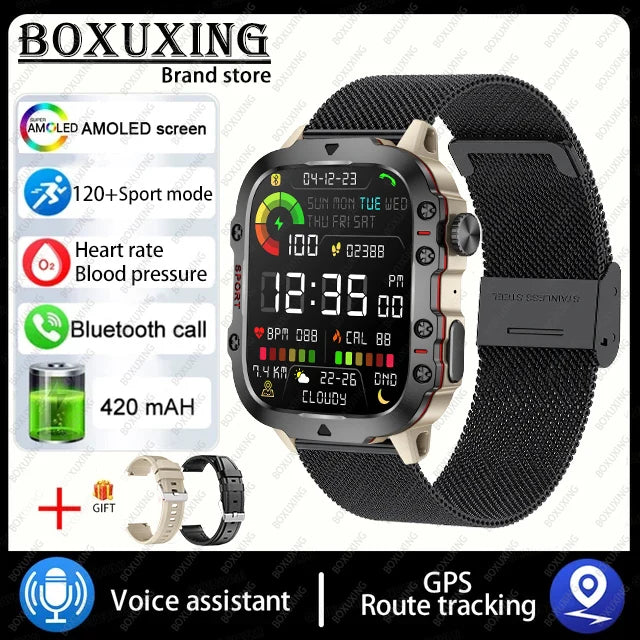 2025 New 3TAM Waterproof Smart Watch Men Outdoor Sports Fitness Tracker Health Monitor 1.96"HD BT Call Waterproof Smartwatch