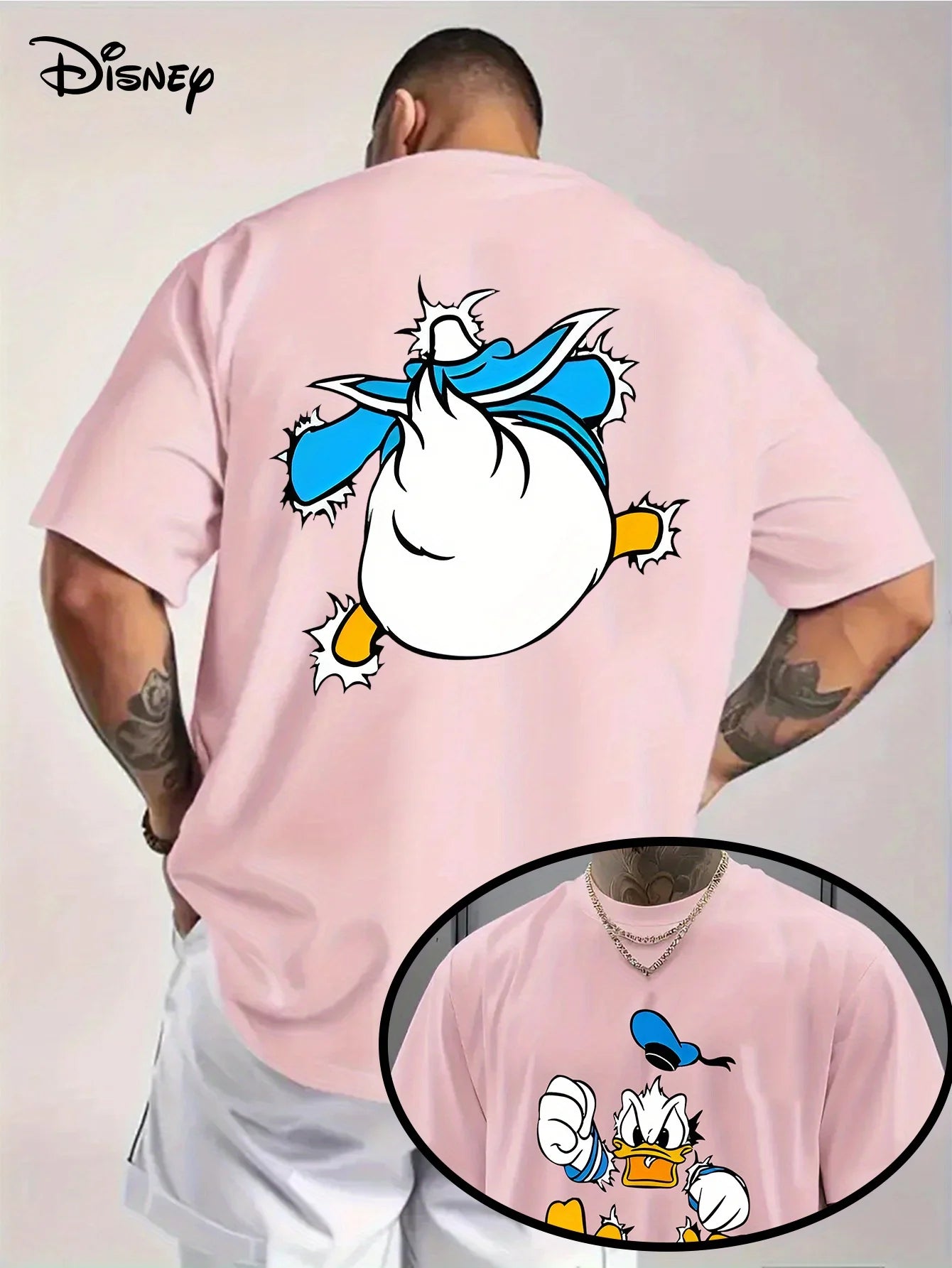 Men's Donald Duck Dual-Sided Cartoon T-Shirt Summer Cotton Women Top Tee Streetwear Casual Trendy Oversized Loose Couple Unisex