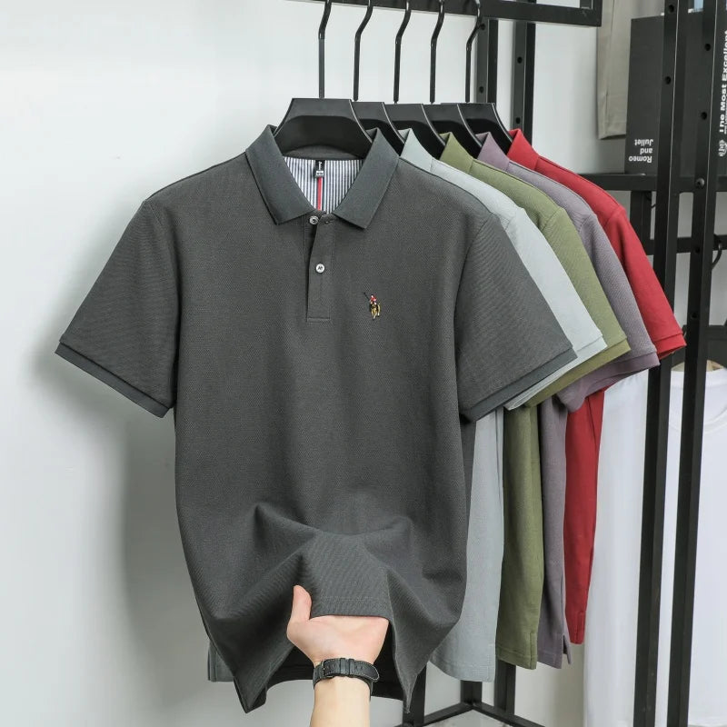 100% Cotton Breathable Short Sleeve T-shirt Men Luxury Brand Embroidery Loose Relaxed Summer Fashion Business Casual  POLO Shirt