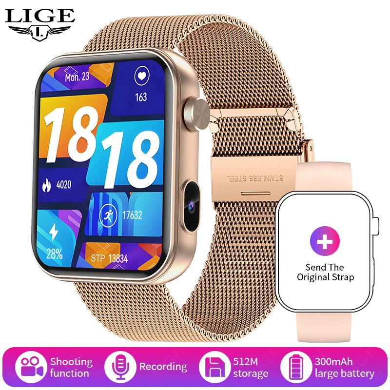 LIGE 512MB Memory Camera Smartwatch Women Take Photo Recording Video Health Monitor Wireless Call Smart Watch 100+ Dynamic Dials