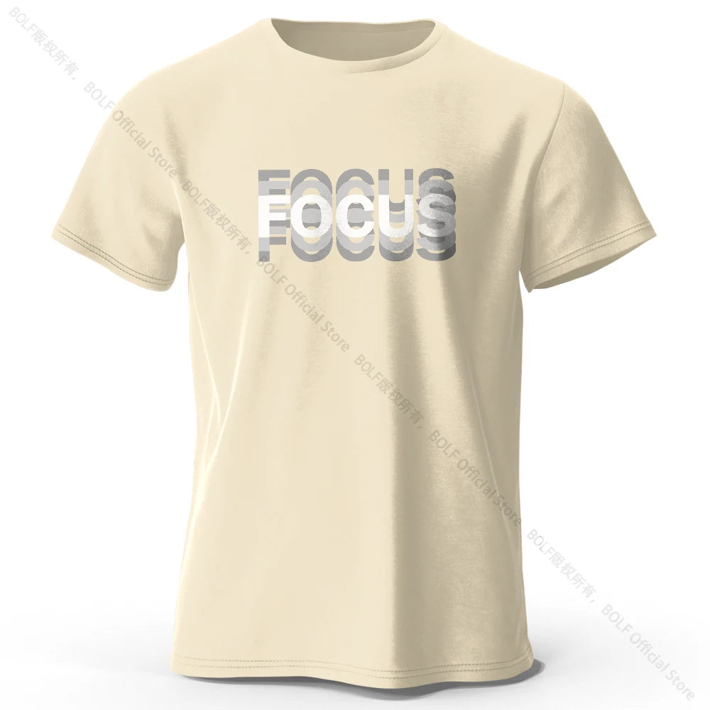 Focus Letter Minimalist Style 100% Cotton T-Shirt, Lightweight Round Neck Short Sleeve Tee, Perfect for Men & Women