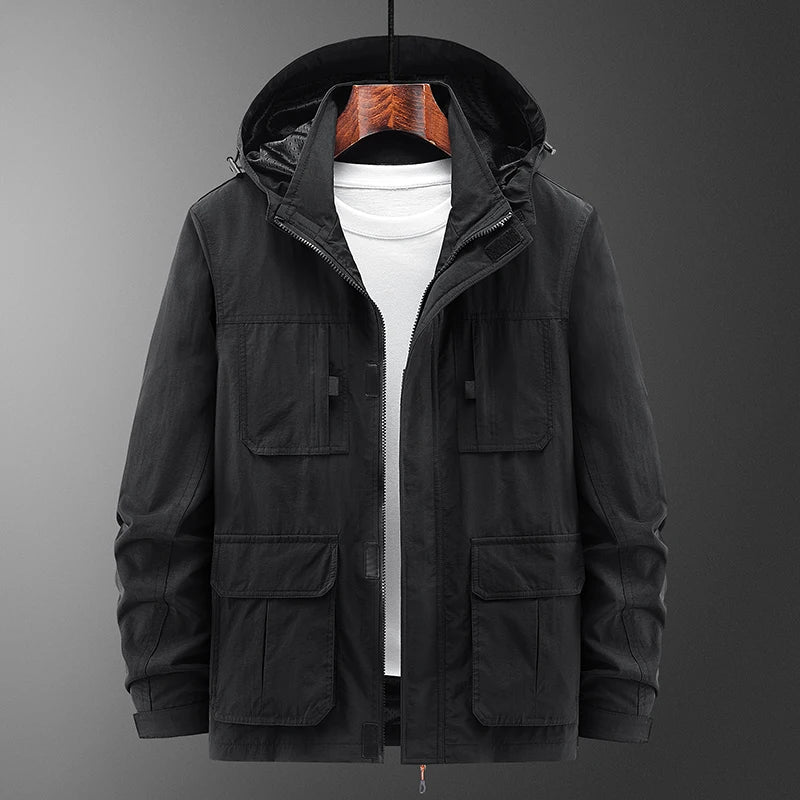 MINISO2024 new assault jacket, casual outdoor hooded plus size jacket, men's middle-aged and elderly jacket, autumn and winter o
