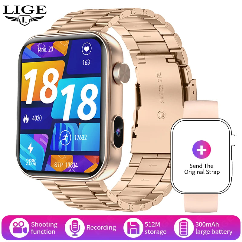 LIGE 512MB Memory Camera Smartwatch Women Take Photo Recording Video Health Monitor Wireless Call Smart Watch 100+ Dynamic Dials